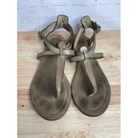 Frye Rachel T Boho Leather Ankle Strap Taupe Sandals Size 9M - Picture 3 of 12